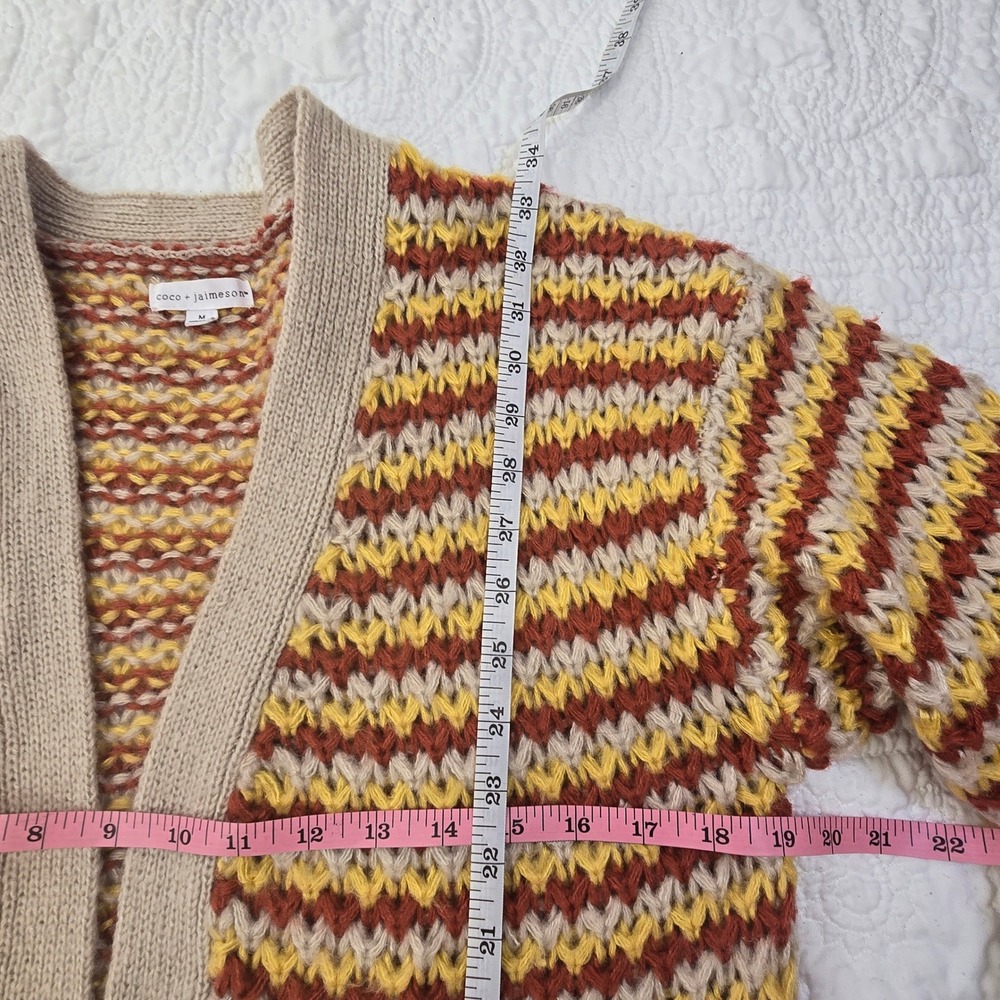 Coco + Jaimeson Chunky Knit Long Fall Cardigan‎ Striped with Pockets Womens Med - Picture 3 of 5